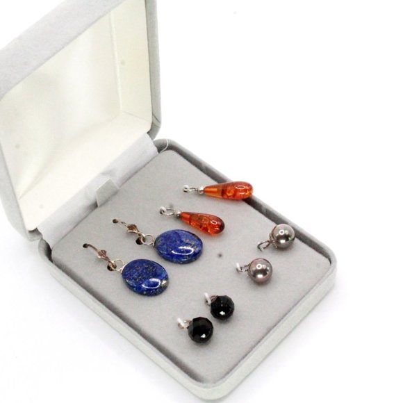 Sterling Silver Lapis Onyx Multi Stones Interchangeable NOS Dangle Drop Earrings - Picture 3 of 11